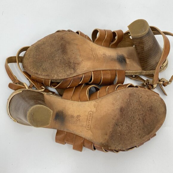 Coach Adrienn Vacchetta Strappy Brown Leather Sandals Shoes 8.5 B - Picture 9 of 10